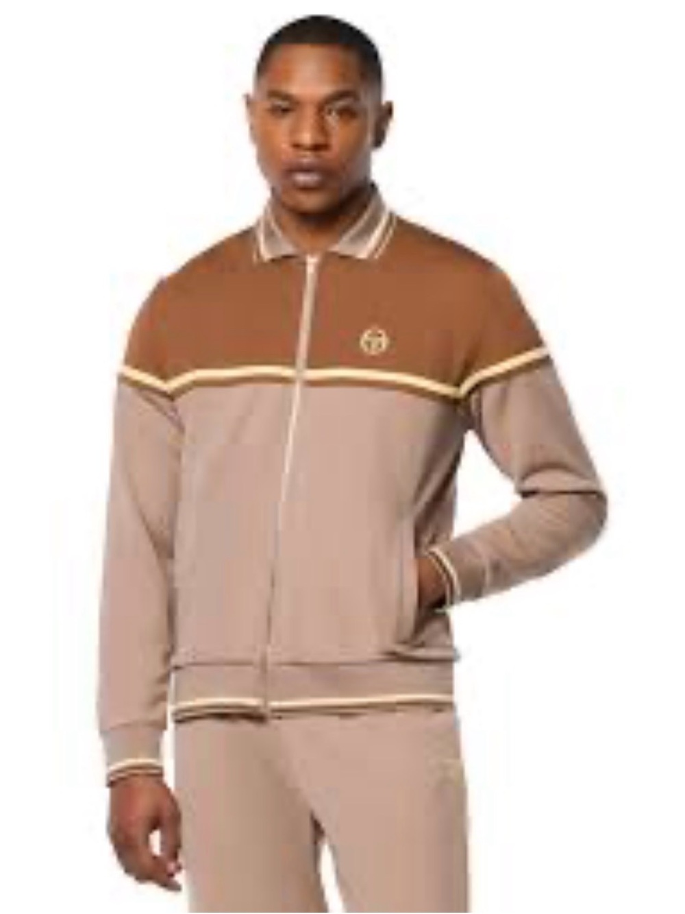 Sergio Tacchini Brown & Tan Track Jacket with (Yellow Trim)with pants size Large